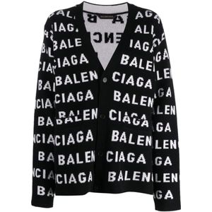 Balenciaga, Truien, Dames, Zwart, L, Wol, Zwart Logo Cardigan Sweater