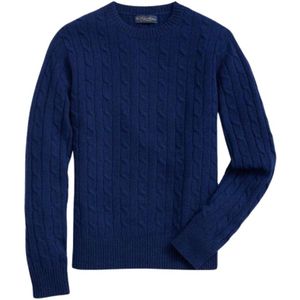 Brooks Brothers, Truien, Heren, Blauw, 2Xl, Wol, Lamswol Kabel Crewneck Gebreide Trui