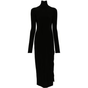 Norma Kamali, Kleedjes, Dames, Zwart, M, Zwarte jurk met hoge nek en dropped shoulder