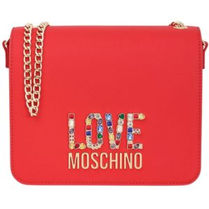 Love Moschino, Tassen, Dames, Rood, ONE Size, Rode Schoudertas met Multicolor Strass