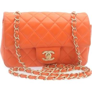 Chanel Vintage, Pre-owned, Dames, Oranje, ONE Size, Tweed, Tweedehands Oranje Leren Chanel Flap Tas