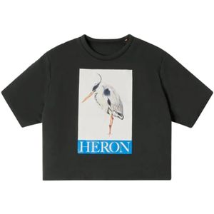 Heron Preston, Tops, Heren, Zwart, L, Katoen, Vogel Geschilderd T-Shirt
