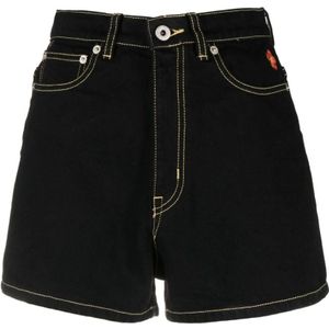 Kenzo, Korte broeken, Dames, Zwart, W27, Denim, Hoge taille contraststiksel denim shorts