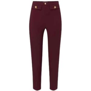 Elisabetta Franchi, Broeken, Dames, Rood, 2Xl, Polyester, Bordeaux Slim Fit Enkellange Broek met Klepzakken