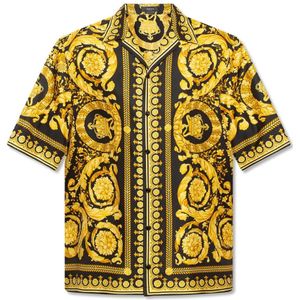 Versace, Overhemden, Heren, Geel, M, Zijden shirt