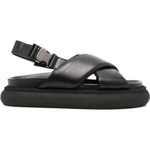 Moncler, Schoenen, Dames, Zwart, 37 EU, Zwarte Leren Kruisband Sandalen