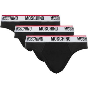Moschino, Ondergoed, Heren, Zwart, XL, Katoen, Set van 3 slipjes van stretch jersey met gepersonaliseerde elastische band