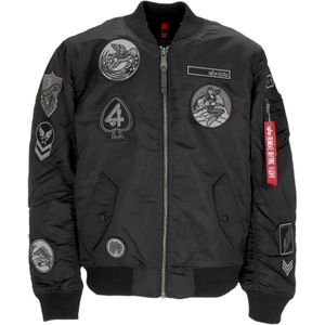 Alpha Industries, Jassen, Heren, Zwart, M, Polyester, Zwarte Bomberjack met Patches