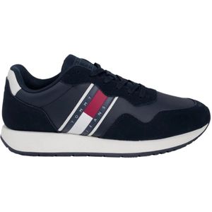 Tommy Hilfiger, Schoenen, Heren, Blauw, 42 EU, Leer, Blauwe Leren Sneakers met Veters Heren