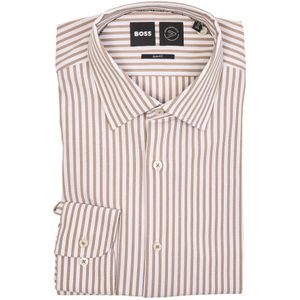 Hugo Boss, Gestreept slim fit overhemd met lange mouwen Beige, Heren, Maat:S