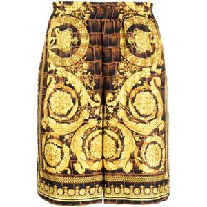 Versace, Korte broeken, Heren, Geel, XL, Barocco Print Zijden Shorts