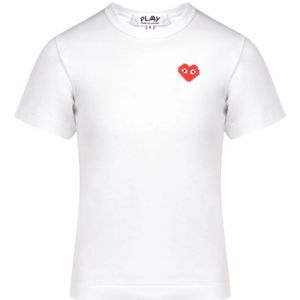 Comme des Garçons Play, Witte katoenen T-shirt met hartlogo voor dames Wit, Dames, Maat:L
