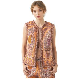 Antik Batik, Print gilet Tajar Oranje, Dames, Maat:L