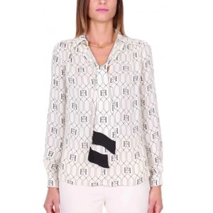 Elisabetta Franchi, Blouses & Shirts, Dames, Beige, S, Gedrukte Viscose Blouse met Sjaal