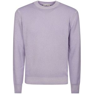 Filippo De Laurentiis, Truien, Heren, Paars, M, Cashmere Crewneck Sweater met geribbelde randen