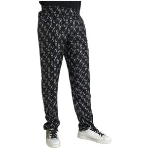 Dolce & Gabbana, Broeken, Heren, Zwart, M, Zijden Hoefijzer Print Broek