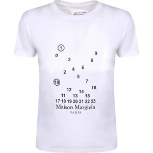 Maison Margiela, Tops, Dames, Wit, M, Katoen, Katoenen T-shirt met Logo Print