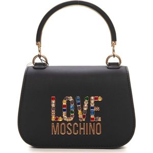 Love Moschino, Tassen, Dames, Zwart, ONE Size, Stijlvolle Kleine Tas met Strass Logo