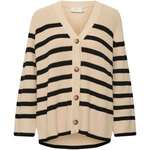 Kaffe, Truien, Dames, Beige, M, Gestreepte Gebreide Vest Sand Dollar/Zwart