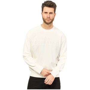 Armani Exchange, Sweatshirts & Hoodies, Heren, Wit, M, Witte Franse Crewneck Sweater
