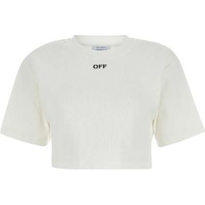 Off White, Tops, Dames, Wit, S, Katoen, Stretch Katoenen T-shirt