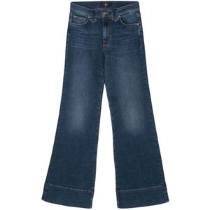 7 For All Mankind, Indigo Blauwe Flared Jeans met Hoge Taille Blauw, Dames, Maat:W25