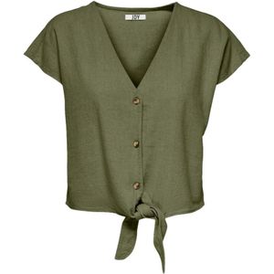 Jacqueline de Yong, Blouses & Shirts, Dames, Groen, M, Linnen, Groene V-hals T-shirt, korte mouwen
