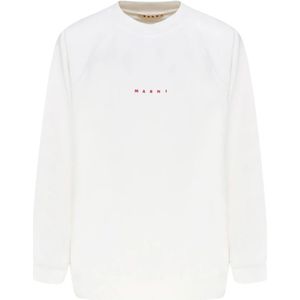 Marni, Sweatshirts & Hoodies, Dames, Wit, S, Katoen, Wit Logo Print Sweatshirt