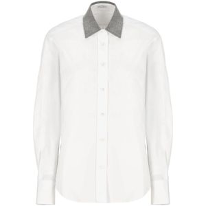 Brunello Cucinelli, Blouses & Shirts, Dames, Wit, M, Katoen, Witte Katoenen Shirt met Messing Kraag