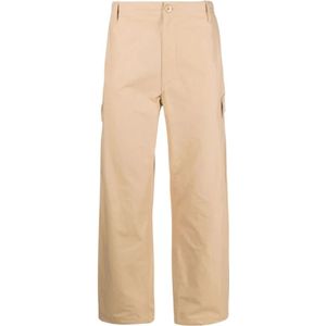 Kenzo, Broeken, Heren, Beige, W42, Katoen, Beige Straight Broek met `Boke Flower` Knoop