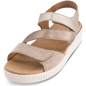 Gabor, Schoenen, Dames, Beige, 42 EU, Suède, Beige Suède Sandaal met Klittenbandsluiting