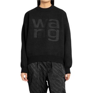 Alexander Wang, Sweatshirts & Hoodies, Dames, Zwart, M, Katoen, Zwarte Debossed Logo Trui