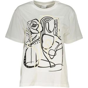 Desigual, Tops, Dames, Wit, XL, Katoen, Geborduurd Logo Katoenen T-shirt Vrouwen