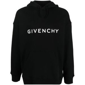 Givenchy, Sweatshirts & Hoodies, Heren, Zwart, XL, Katoen, Zwart Logo-Print Hoodie