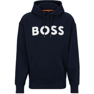Boss, Sweatshirts & Hoodies, Heren, Blauw, S, Katoen, Heren Katoenen Hoodie met Maxi Logoprint