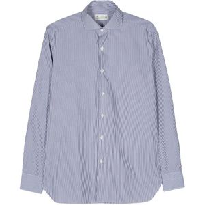 Borrelli, Overhemden, Heren, Blauw, 4Xl, Katoen, Italiaans Gestreept Katoenen Overhemd