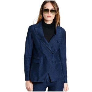 Mason's, Denim Effect Jersey Blazer Blauw, Dames, Maat:S