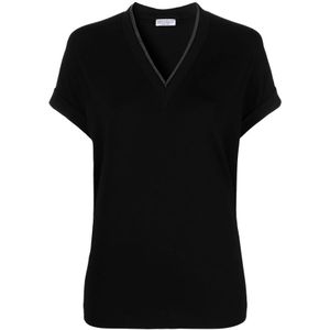 Brunello Cucinelli, T-Shirts Zwart, Dames, Maat:XS