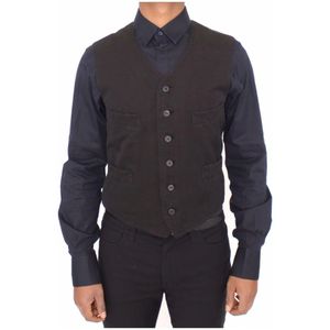 Dolce & Gabbana, Pakken, Heren, Zwart, S, Katoen, Moderne Zwarte Linnen Katoenen Jurk Vest Blazer