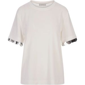 Paco Rabanne, Tops, Dames, Wit, M, Pailletten, Witte Paillet Crew Neck T-shirt