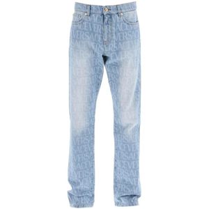 Versace, Jeans met Allover Laserpatroon Blauw, Heren, Maat:W30