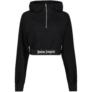 Palm Angels, Sweatshirts & Hoodies, Dames, Zwart, L, Korte hoodie met rits en logo