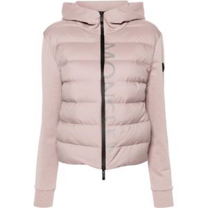 Moncler, Jassen, Dames, Roze, L, Katoen, Roze gewatteerde hoodie met logo print