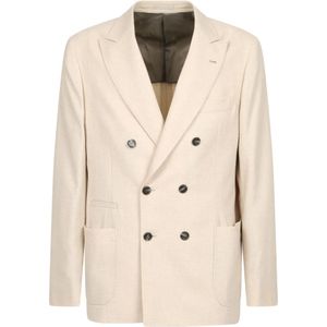 Brunello Cucinelli, Pakken, Heren, Beige, L, Dubbelbreasted jasje, beige, gemaakt in Italië