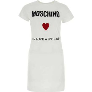 Moschino, Kleedjes, Dames, Wit, 2Xs, Katoen, Katoenen T-Shirt Jurk