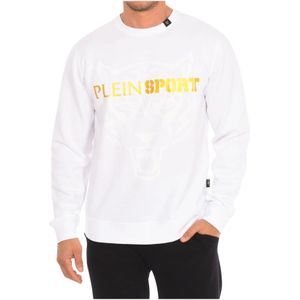 Plein Sport, Sweatshirts & Hoodies, Heren, Wit, XL, Katoen, Ronde Hals Sweatshirt met Merkprint