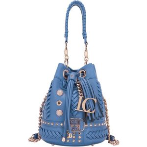 La Carrie, Tassen, Dames, Blauw, ONE Size, Denim, Blauwe Bucket Bag met Studs