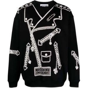 Moschino, Sweatshirts & Hoodies, Heren, Zwart, M, Katoen, Grafische Print Sweater in Zwart Katoen