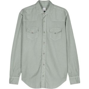 Eleventy, Overhemden, Heren, Groen, XL, Katoen, Mint Groene Poplin Western Shirt