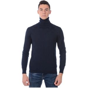 Daniele Alessandrini, Wollen Coltrui Gebreide Trui Pullover Blauw, Heren, Maat:L